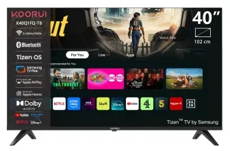KOORUI K40Q1FQ-T8 Smart TV mit Tizen OS, 40 Zoll Diagonale und App-Icons auf dem Display