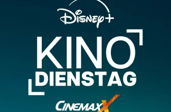 Logo Disney+ Kino Dienstag und Cinemax X auf dunkelblauem Hintergrund