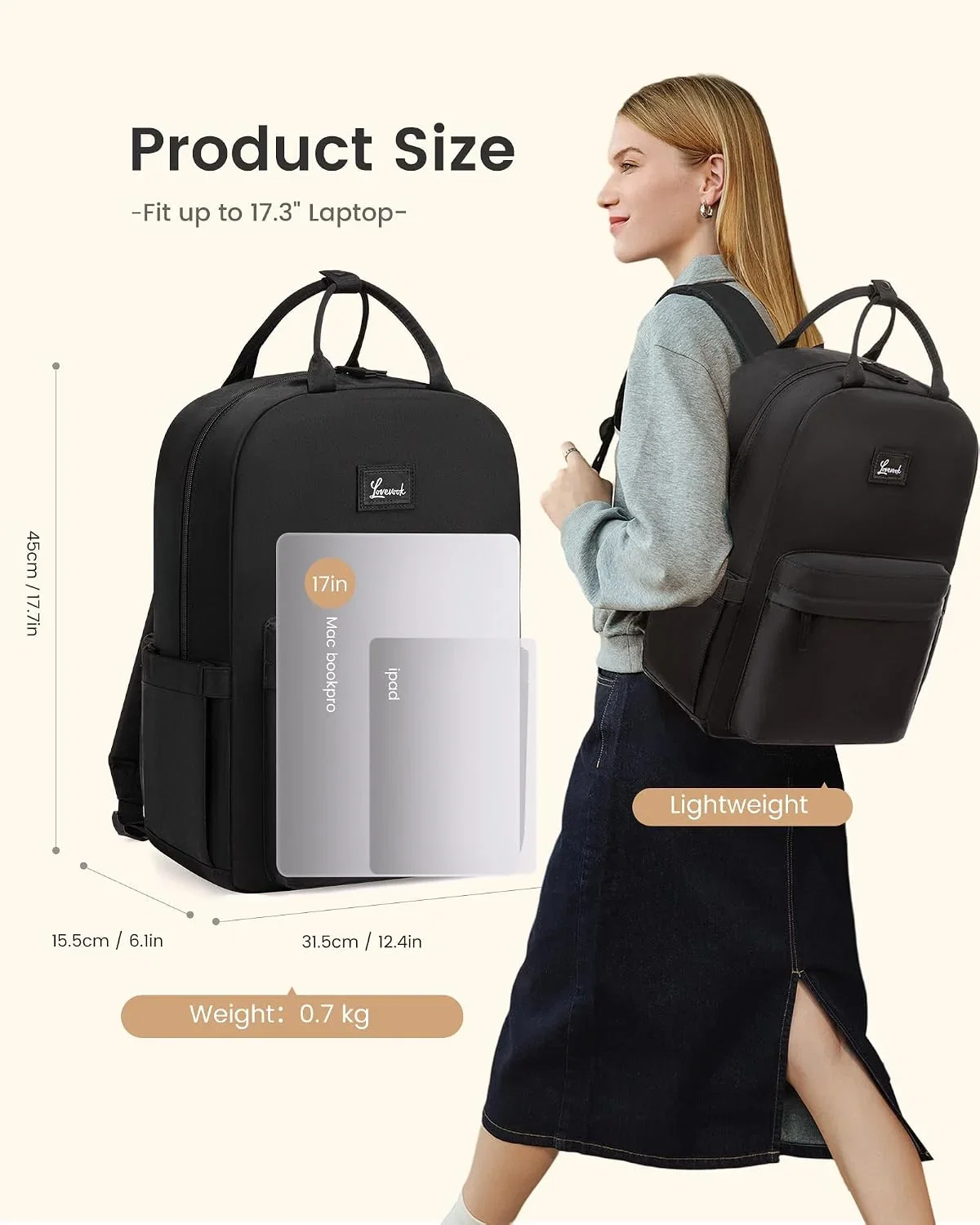 LOVEVOOK Laptoprucksack für Schule, Uni und Reise