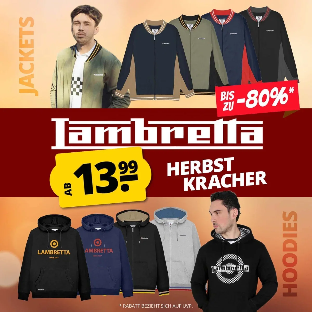 Lambretta Brand Target Herren Hoodie (3 Styles, Gr. S bis 4XL)