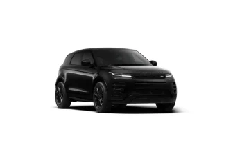 Schwarzer Land Rover Range Rover Evoque in Frontansicht auf weißem Hintergrund