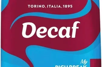 Blau-rote Lavazza Decaf Kaffeebohnen-Verpackung mit Tasse und Intensitätsangabe 6/10