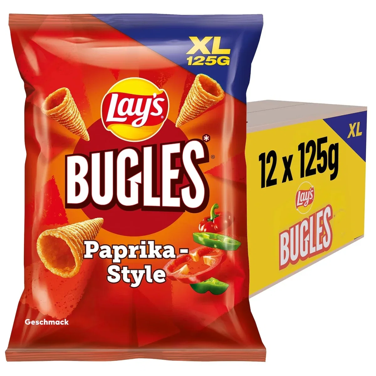 Lay’s Bugles Paprika – Herzhafter Mais-Snack mit Paprika-Geschmack (12x125g)