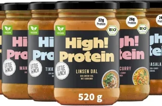 Little Lunch Bio High Protein Kennenlern Box mit sechs Gläsern veganer Eintöpfe wie Linsen Dal und Curry