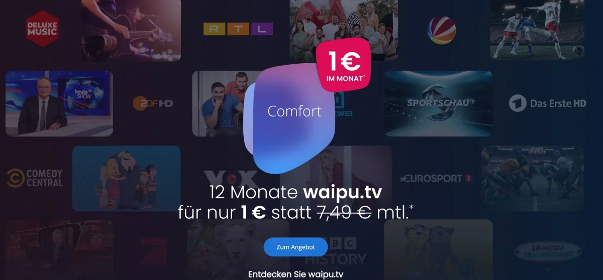 Übersicht zum waipu.tv Comfort Paket mit Sendern und TV-Funktionen