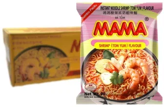 MAMA Instant Nudeln Garnelen Tom Yum, 90g Beutel und gelbe Mehrfachverpackung