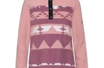 Rosa Fleecejacke mit geometrischem Muster und schwarzem Kragen