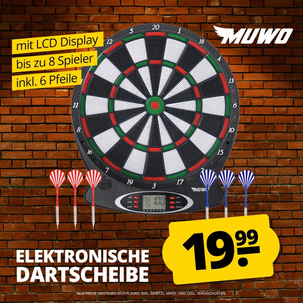 MUWO Bullseye Elektronische Dartscheibe mit Zubehör