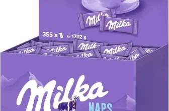 Violetter Milka Naps Alpenmilch Karton mit 355 Stäbchen, Kuh-Logo und Kaffeetasse