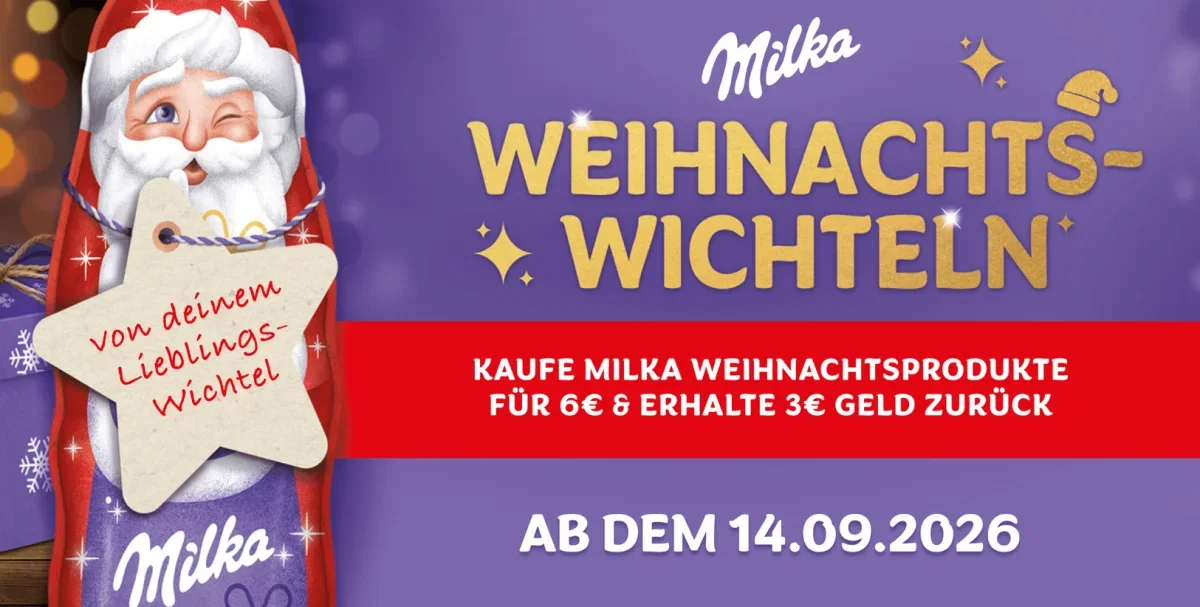 Milka Weihnachtswichteln: 3 € Cashback ab 6 € Einkauf