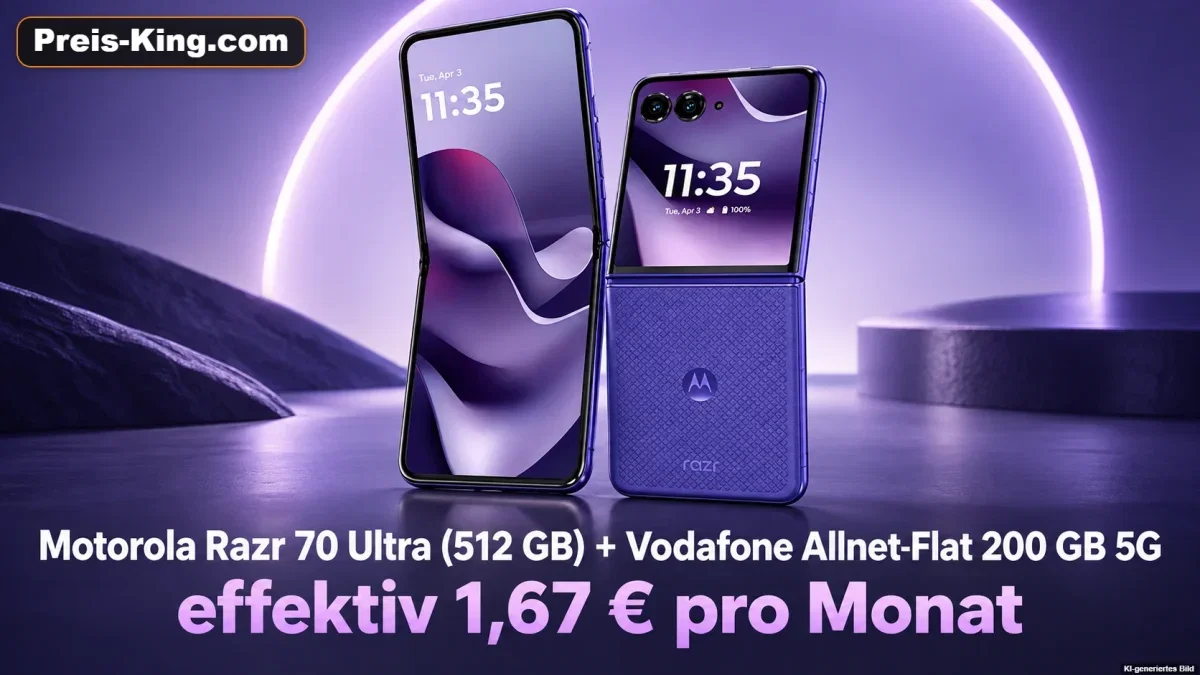 Gomibo: Motorola Razr 70 Ultra (512 GB) + Vodafone Allnet-Flat 200 GB 5G für 29,00 € / Monat + 573,95 € einmalig