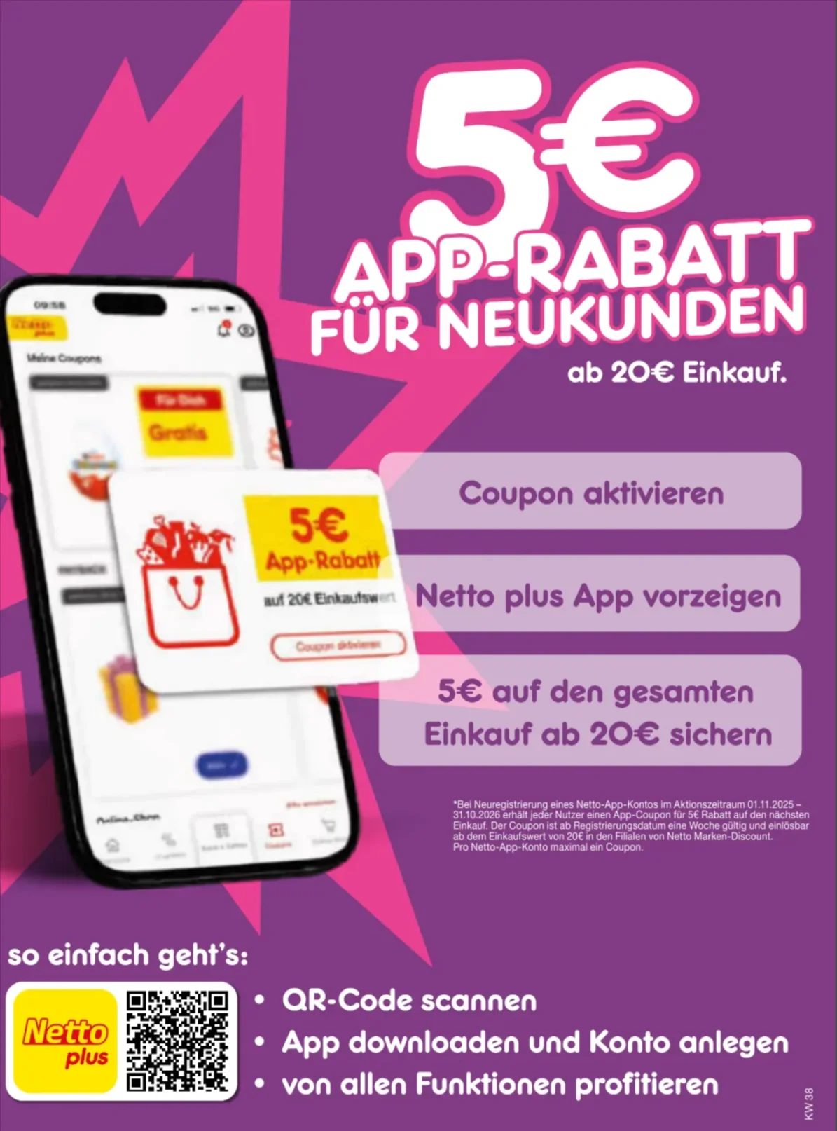 Netto Marken-Discount: 5 € App-Rabatt für Neukunden ab 20 € Einkaufswert
