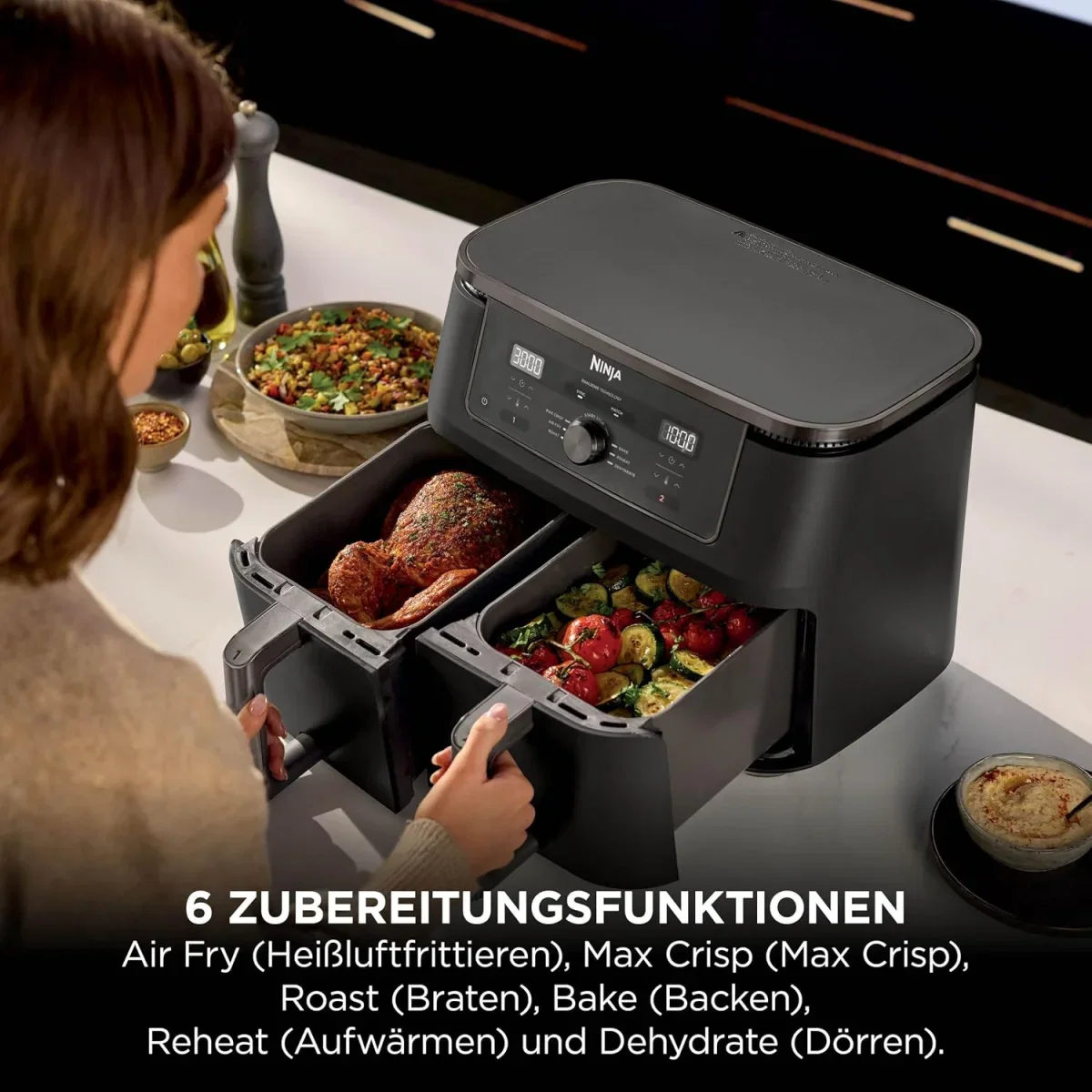 Ninja Heißluftfritteuse MAX Dual Zone 2 Schubladen 6-in-1 DZ400EUBK