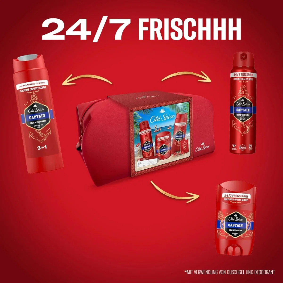 Old Spice Reisetasche Geschenkset mit Captain Deostick und Duschgel