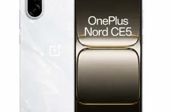 Weißes OnePlus Nord CE5 5G Smartphone mit Rückseite und Displayansicht auf weißem Hintergrund