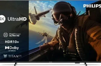 Philips 50PUS7000 4K TV mit Piloten-Darstellung und Logos für Pixel Precise, HDR10+ und Dolby Atmos