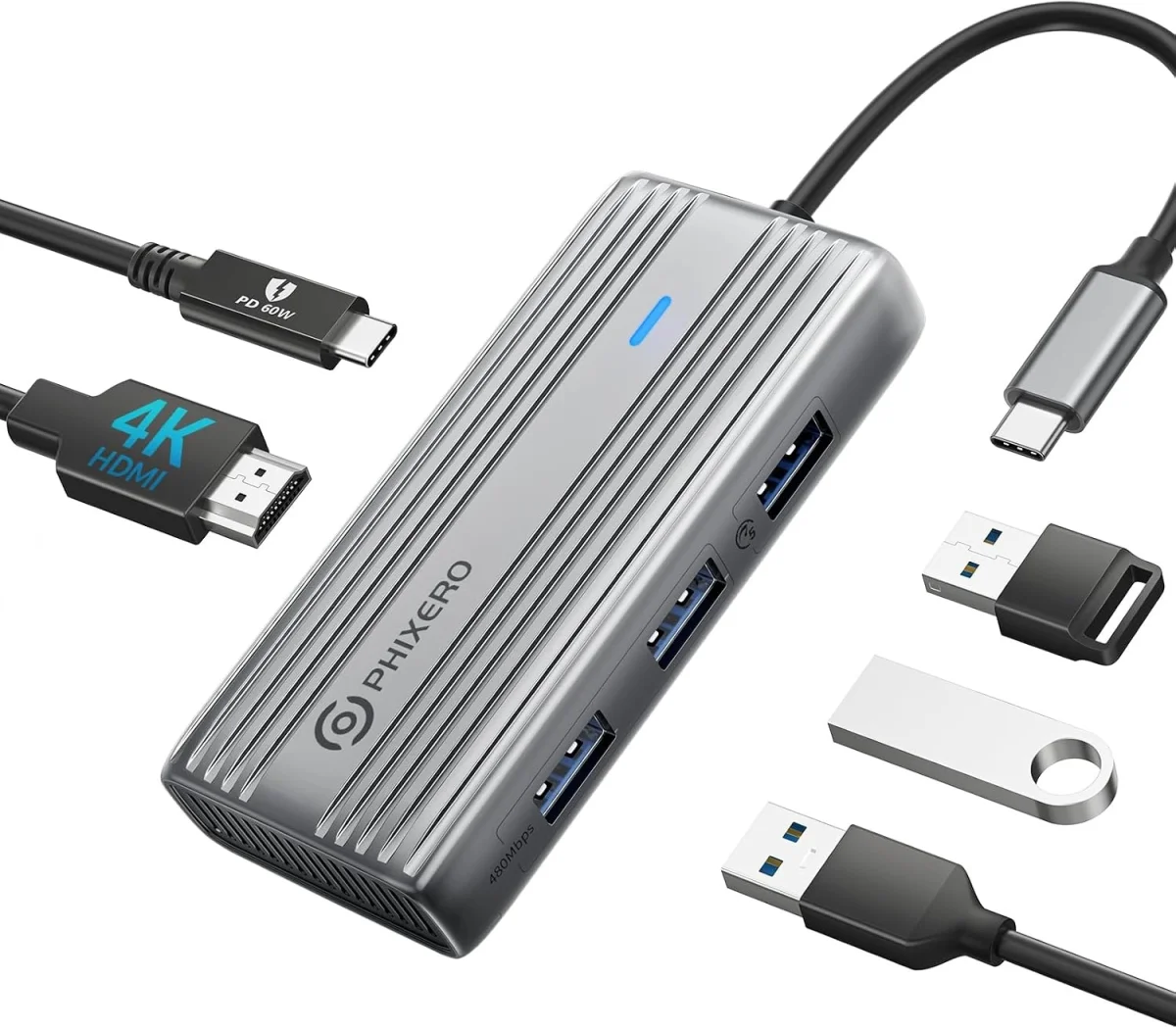 PHIXERO USB C Hub 5-in-1-Adapter
