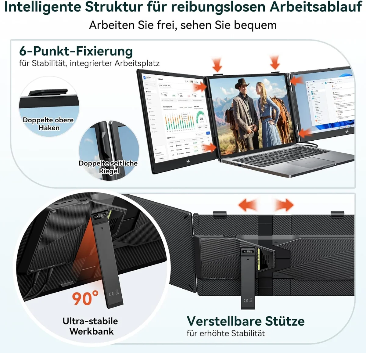PORTAMAX PX5 Pro Laptop Bildschirm Erweiterung 2x14 Zoll