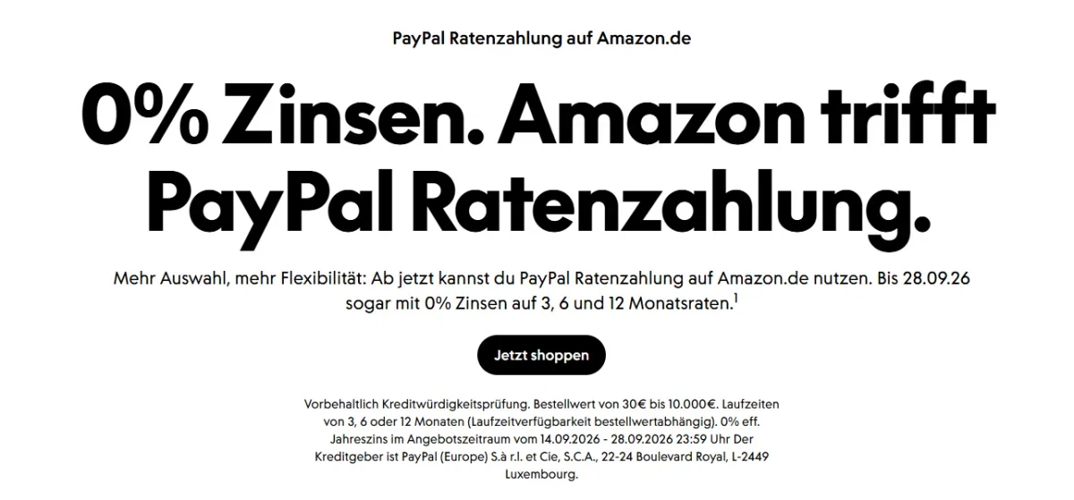 Amazon 0%-Finanzierung mit PayPal