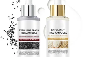 Peel Shot Duo: Schwarze und weiße Reis-Ampulle mit Pipette und Reiskörnern