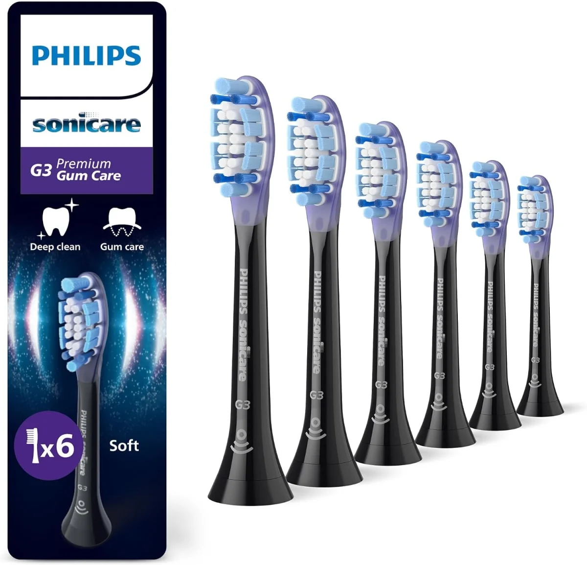 Philips Sonicare G3 Premium Gum Care Original Ersatzbürstenköpfe Schwarz 6er Pack HX9056/88