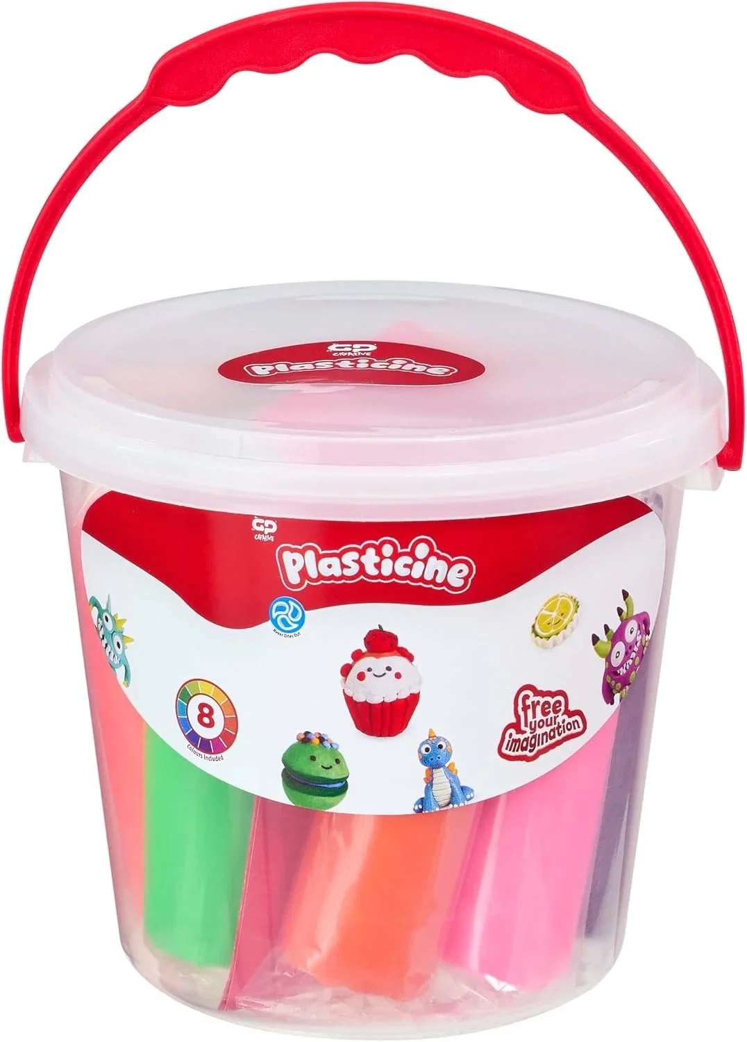 Plasticine Eimer-Set – 8 große Knetstangen (mit Werkzeug & Anleitung im Trageeimer)