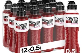 12er Pack Powerade Zero Blackcurrant 0,5L Flaschen in roter Verpackung mit schwarzem Deckel