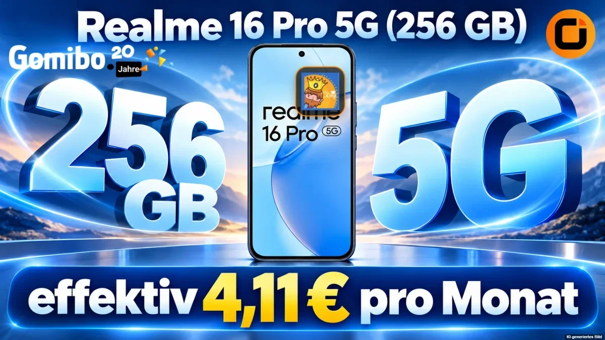 Gomibo: Realme 16 Pro 5G (256 GB) + otelo Vodafone Allnet-Flat 256 GB 5G für 19,99 € / Monat + 5,95 € einmalig