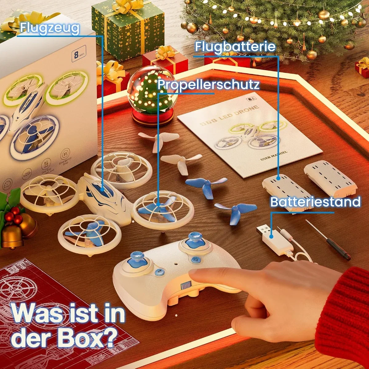 Mini Quadrocopter für Kinder mit Propellerschutz und LED-Beleuchtung