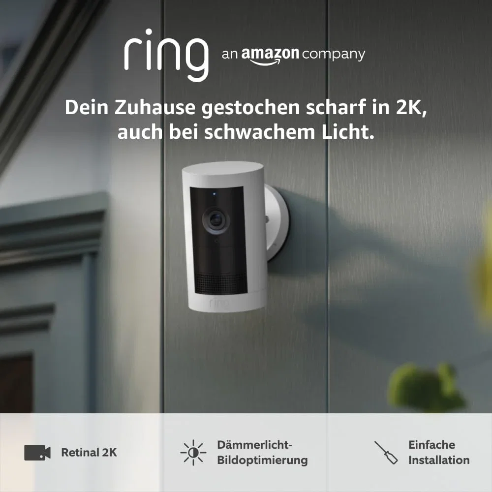 Ring Außenkamera Plus Akku (Outdoor Camera Plus neueste generation) 2K-Weitwinkelvideo