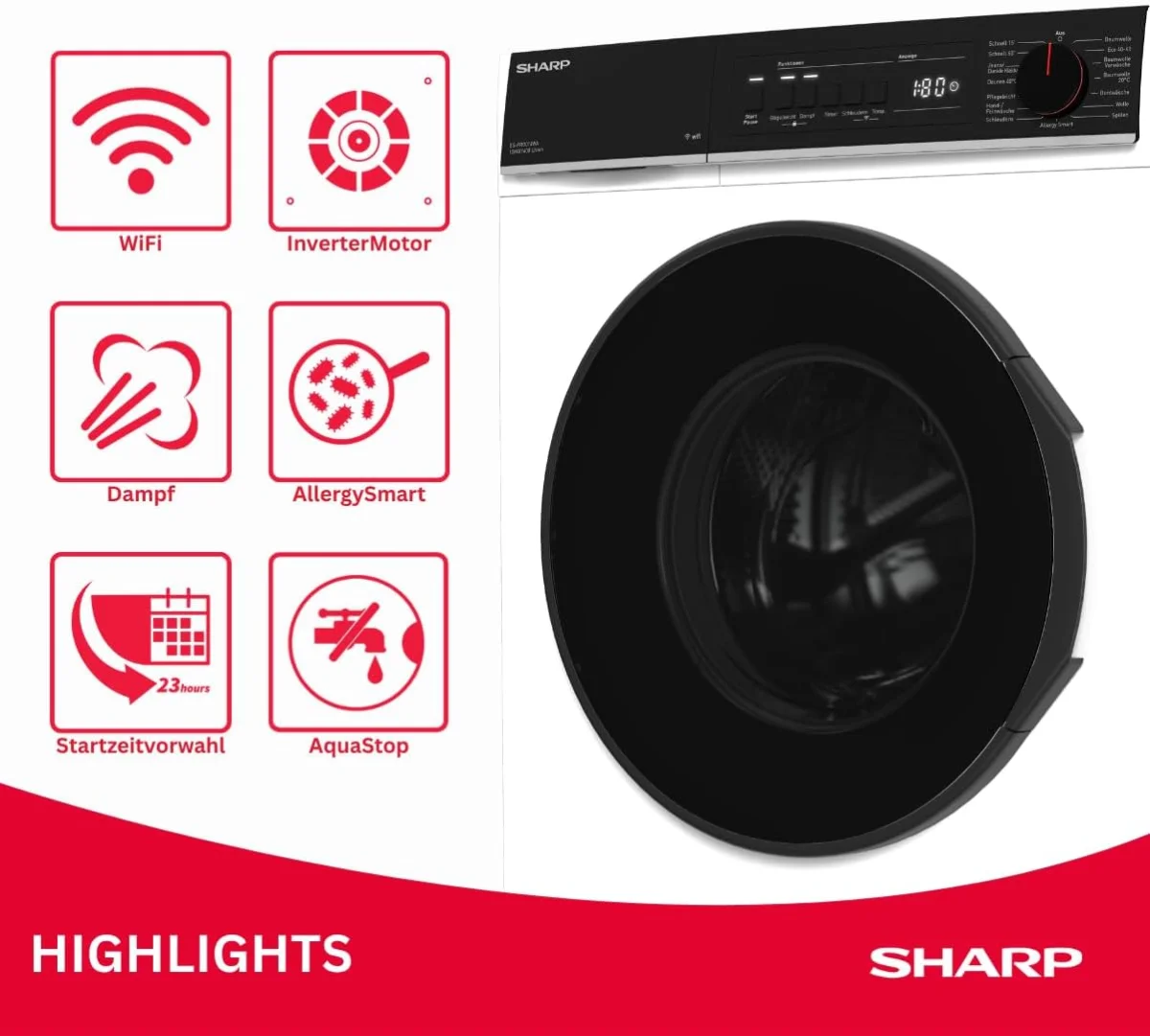 SHARP ES-PRO014WA-DE Waschmaschine (10kg, 1400 U/min, EEK A)