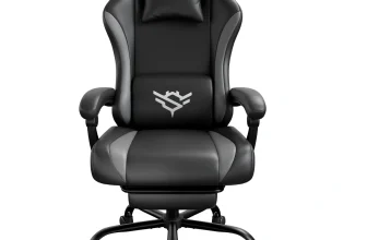 SONGMICS Gaming Stuhl aus PU-Leder mit Fußstütze und verstellbarer Rückenlehne