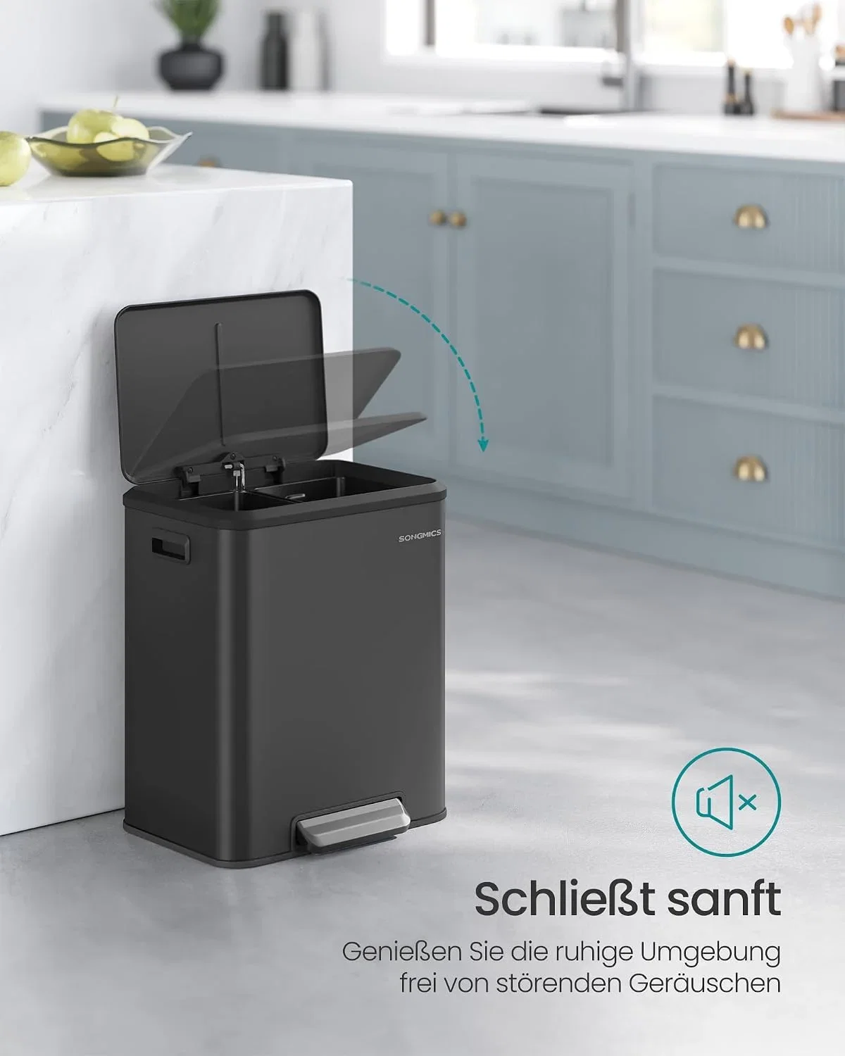 SONGMICS Mülleimer Küche Mülltrennsystem Stahl (2x15l)