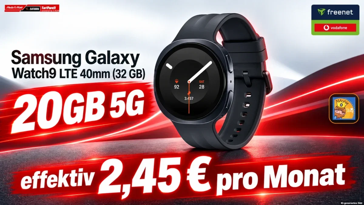 MediaMarkt Tarifwelt: Samsung Galaxy Watch9 LTE 40mm (32 GB) + freenet Vodafone Allnet Flat 20GB 5G für 9,99 € / Monat + 74,94 € einmalig