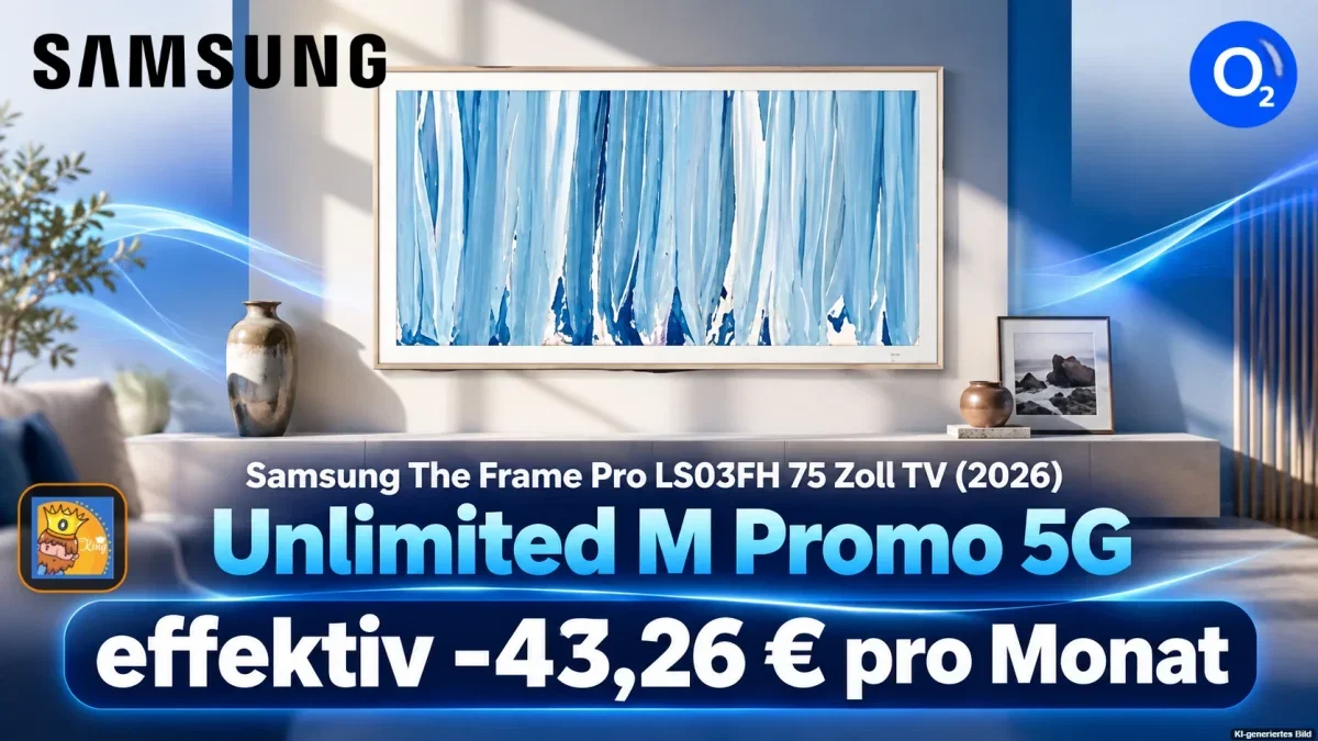 Samsung Tarife: Samsung The Frame Pro LS03FH 75 Zoll TV (2026) + o2 Mobile Unlimited M Promo 5G für 29,99 € / Monat + 888,99 € einmalig