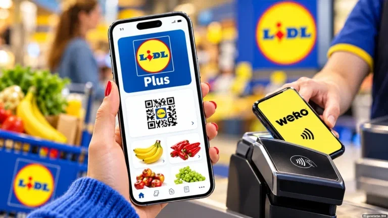 Smartphone mit Lidl Plus und digitaler Wero-Zahlung zur Rabattaktion bei den Lidl Plus Days