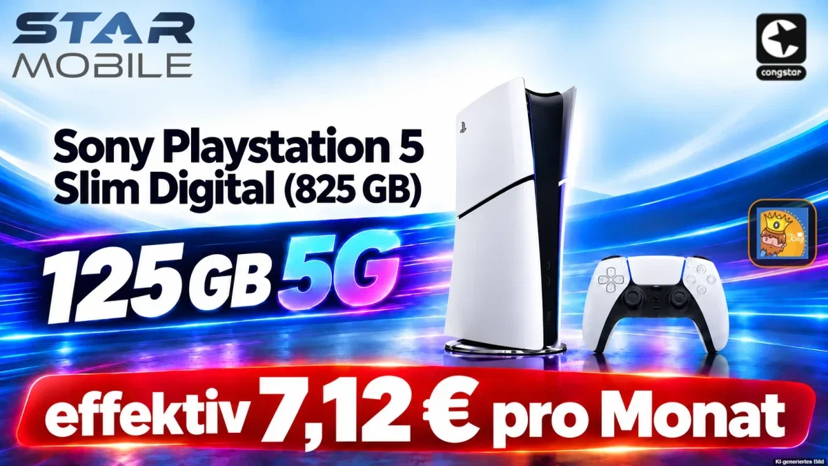 starmobile: Sony Playstation 5 Slim Digital (825 GB) + congstar Allnet Flat M mit Upgrade-Versprechen (2026) 125 GB 5G für 24,00 € / Monat + 174,90 € einmalig