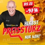 SportSpar Herbst Preissturz: Läufer in schwarzem Trikot, bis zu 97 % Rabatt, nur 48 Stunden