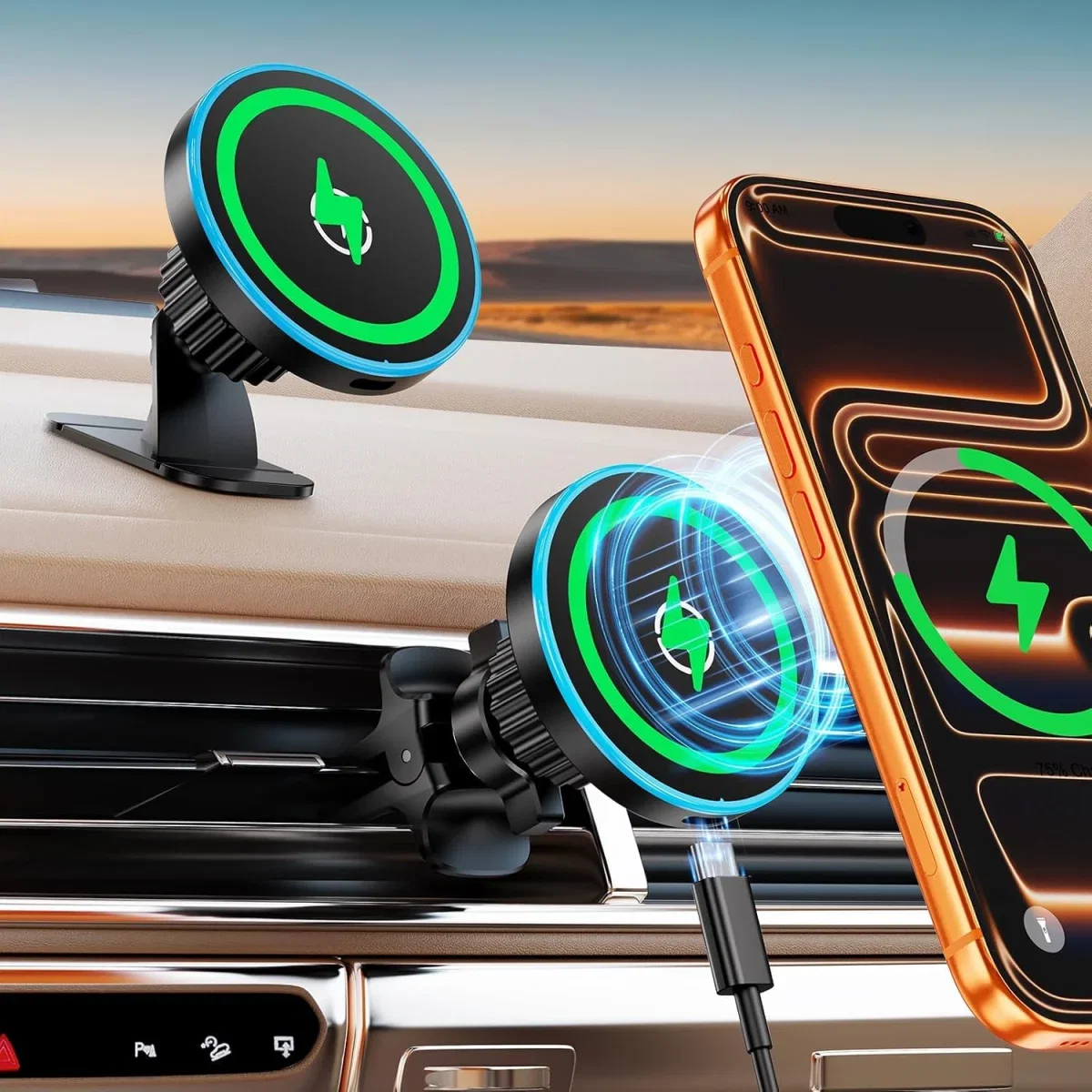 URIACG 360°Mag-Safe Kfz-Handyhalterung mit Ladefunktion (15W)