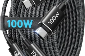 Schwarzes geflochtenes USB-C-Kabel mit Steckern und 100W-Aufdruck