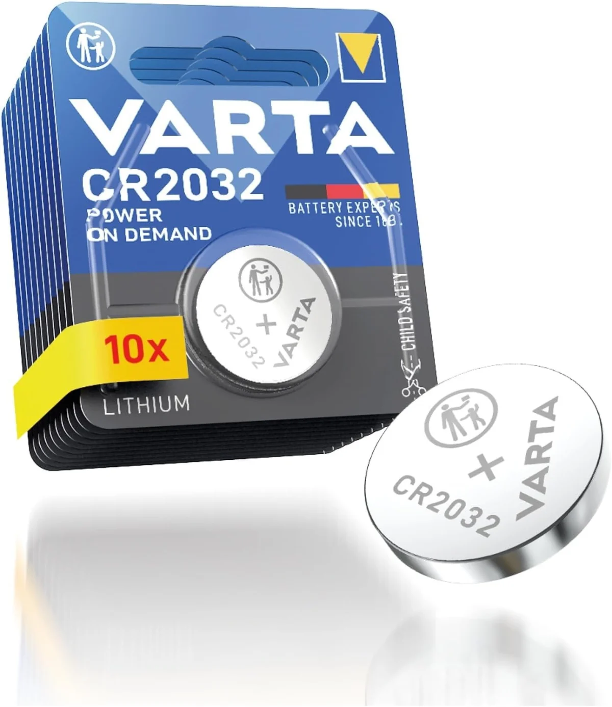 VARTA Batterien Knopfzelle CR2032 (10 Stück Power on Demand Lithium 3 V)