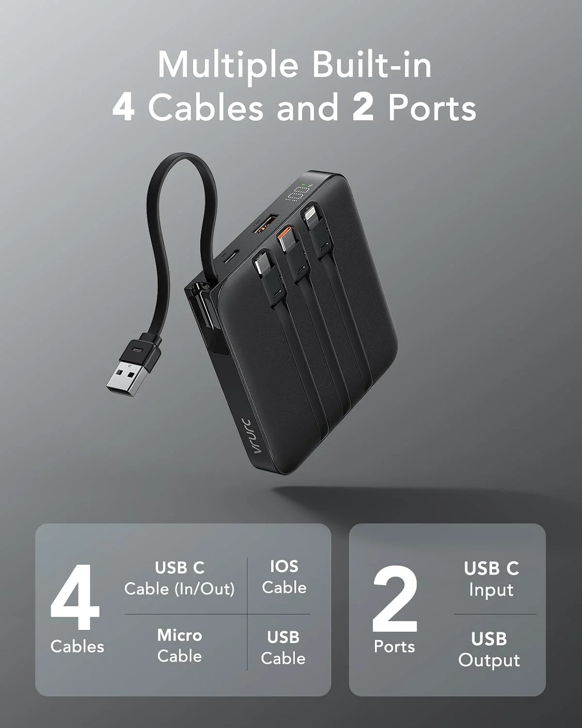 VRURC 20000-mAh-Powerbank mit Schnellladefunktion und mehreren Anschlüssen