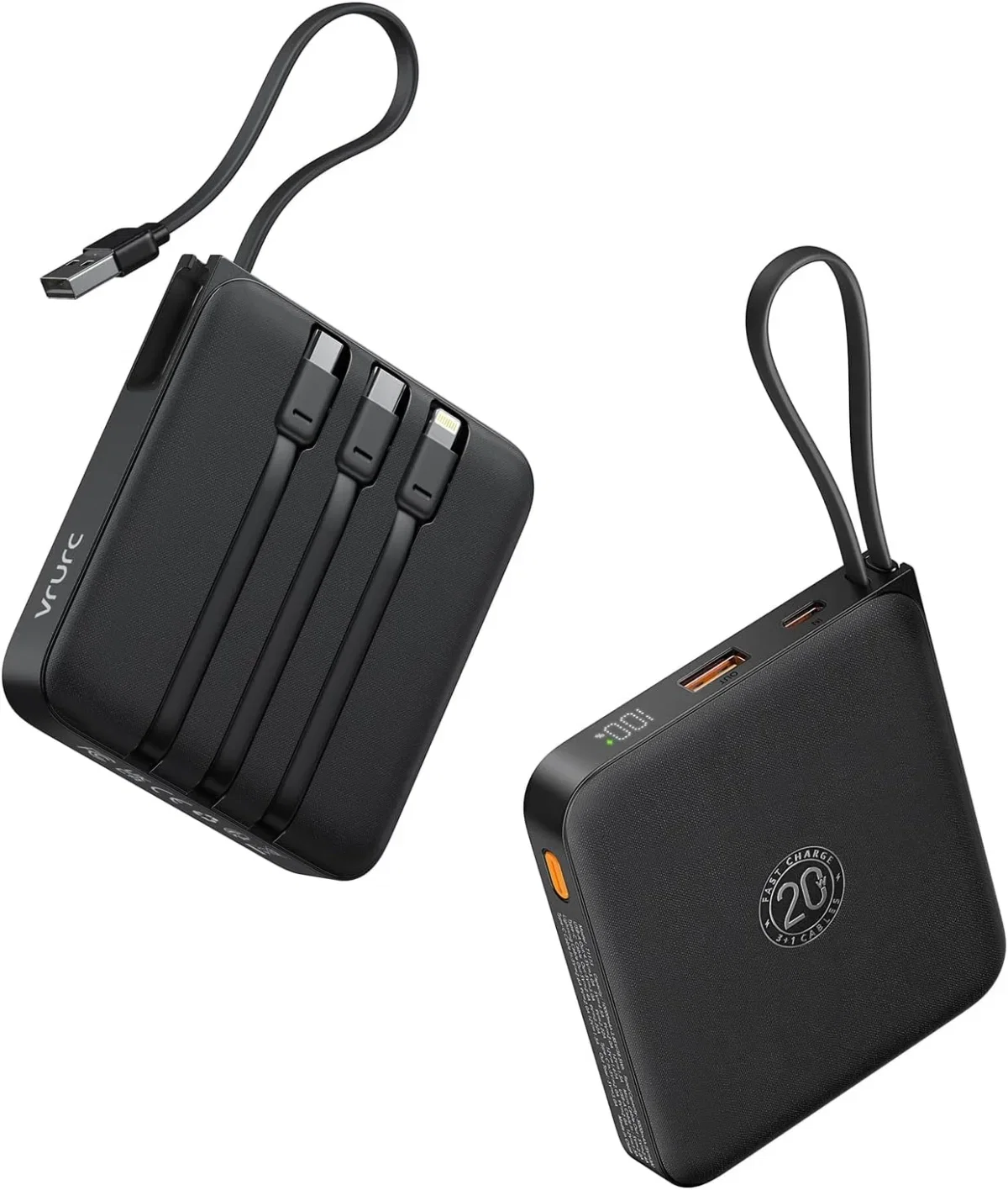 VRURC Powerbank 20000 mAh (mit 4 integrierten Kabeln 22.5W)