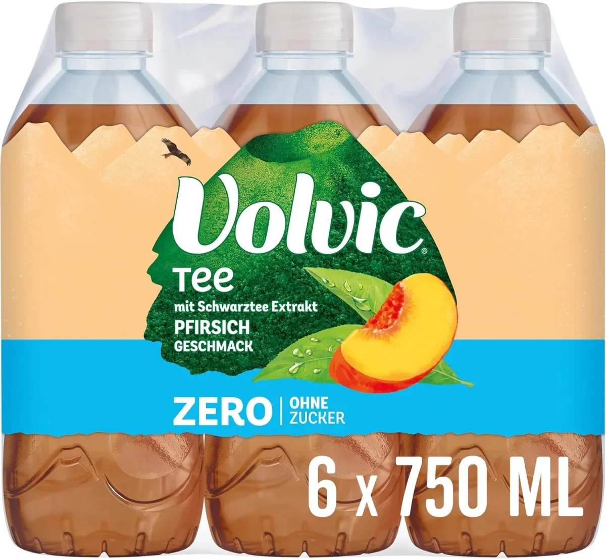 Volvic Tee Zero Pfirsichgeschmack (6x750ml Mit Schwarztee-Extrakt)