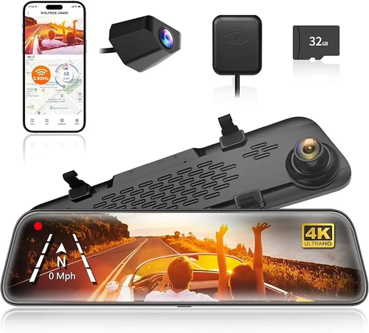 WOLFBOX G840S 12 4K Spiegel-Dashcam & Rückfahrkamera