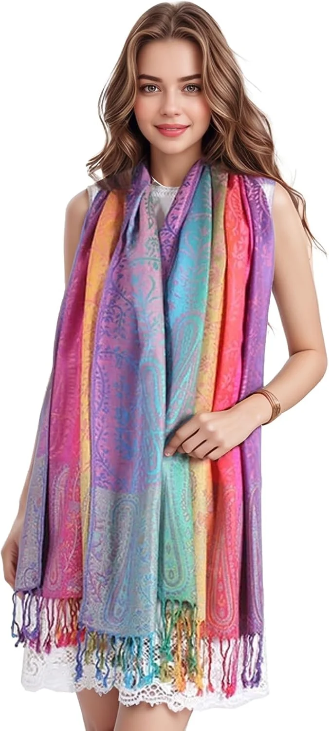 Weiche bunte Blume Jacquard Baumwolle Quaste Schal (7 Farben)