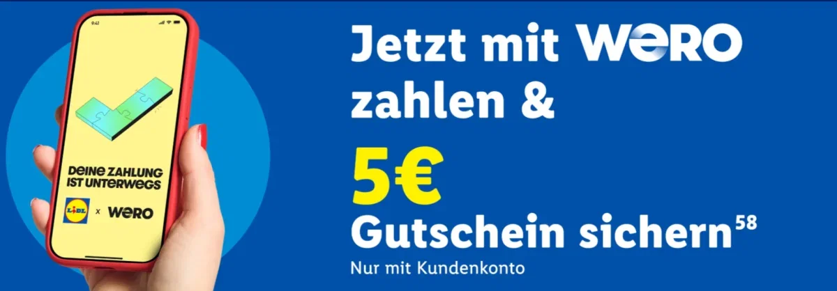Lidl wirbt für einen 5-Euro-Gutschein bei Zahlung mit Wero