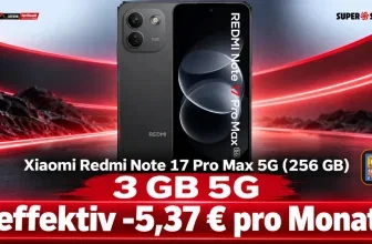 MediaMarkt-Anzeige für Xiaomi Redmi Note 17 Pro Max 5G mit rotem Hintergrund und Preisangabe