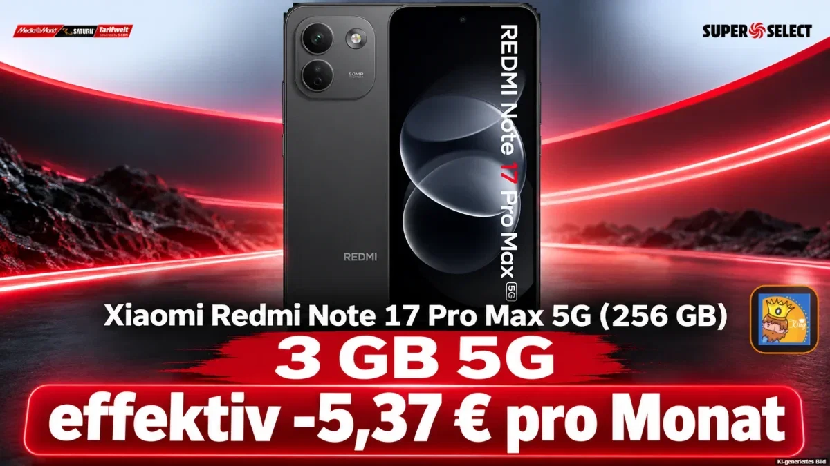 MediaMarkt Tarifwelt: Xiaomi Redmi Note 17 Pro Max 5G (256 GB) + Super Select XS 3 GB 5G für 3,99 € / Monat + 235,93 € einmalig