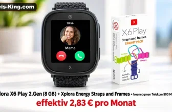 Xplora X6 Play 2.Gen Smartwatch mit Energy Pack und Preisangabe von 2,83 € pro Monat